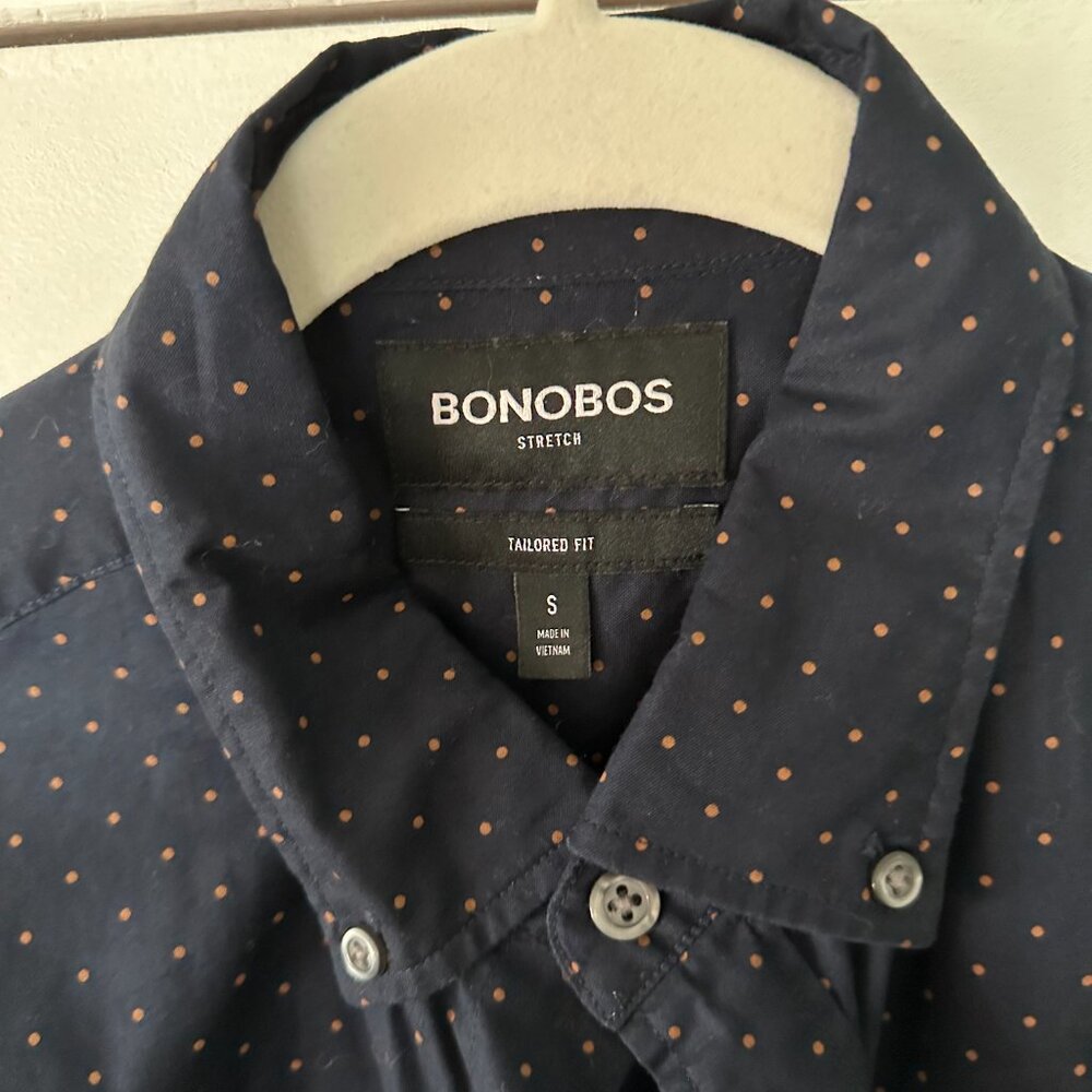 Men’s Dark Blue Dotted Bonobos Button Down Shirt - Picture 3 of 6